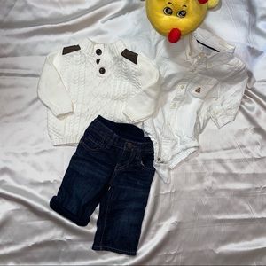 BUNDLE babyGap Sweater, Jean & Oxford Onesie, 3-6m